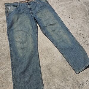 Y2K Baggy Jeans Jinzu Denim Embroidered Studded Gothic Cross Streetwear 44x34